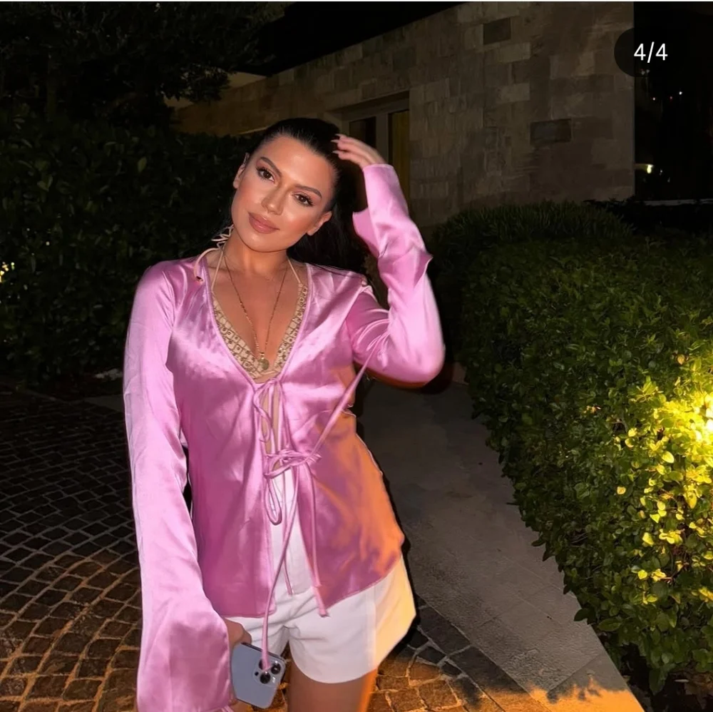 Zara Pink Satin Tie-Front Top Size XXL